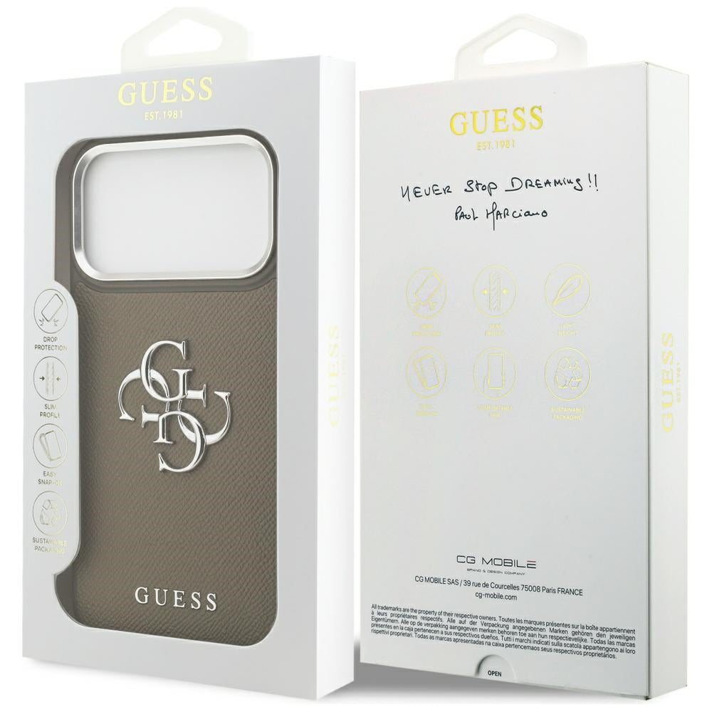 Capa para Apple iPhone 17 Pro Max, Guess, 4G Grained Big And Classic Logo, Marrom Prateado
