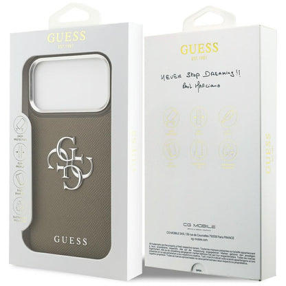 Capa para Apple iPhone 17 Pro Max, Guess, 4G Grained Big And Classic Logo, Marrom Prateado