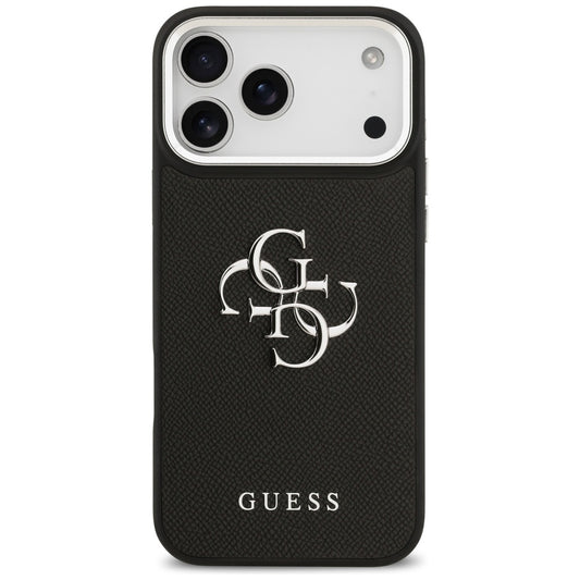 Capa para Apple iPhone 17 Pro Max, Guess, 4G Grained Big and Classic Logo, Preta e Prateada