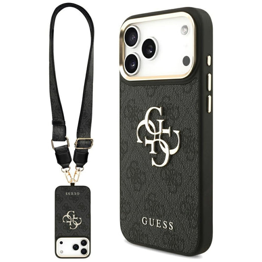 Capa para Apple iPhone 17 Pro Max, Guess, Big 4G Classic Logo with Big Strap, Preta