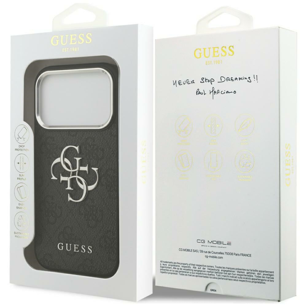 Capa para Apple iPhone 17 Pro Max, Guess, Big 4G Logo Classic, Preta Prateada