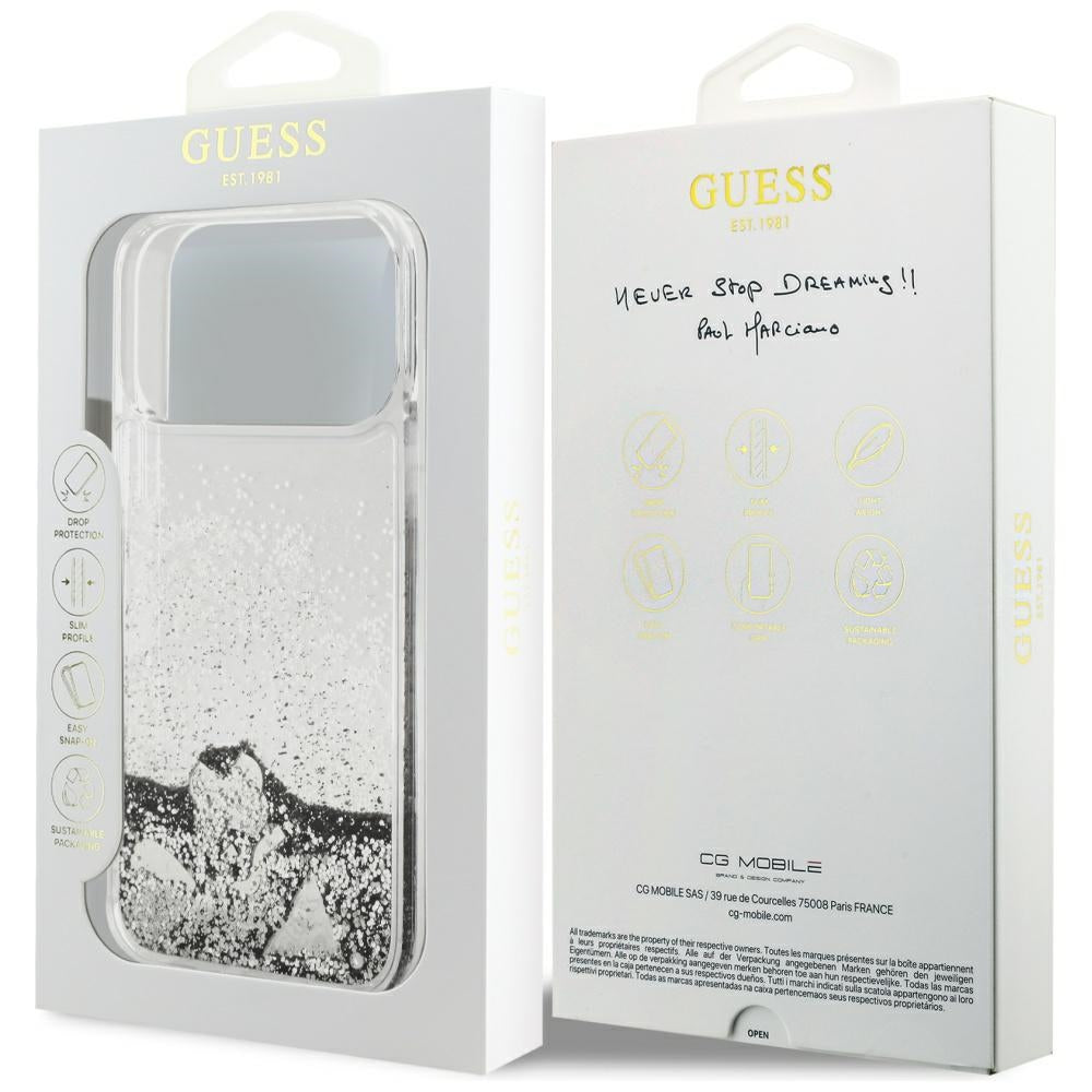 Capa para Apple iPhone 17 Pro Max, Guess, Liquid Glitter Charms, Prateada