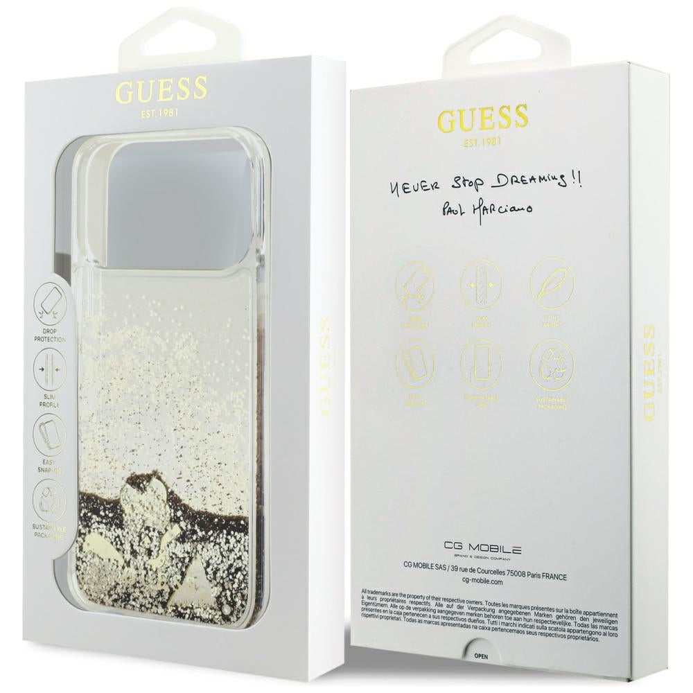 Capa para Apple iPhone 17 Pro Max, Guess, Liquid Glitter Charms, Dourada
