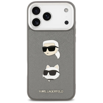 Capa para Apple iPhone 17 Pro Max, Karl Lagerfeld, Grained Karl & Choupette's Heads Pins and Logo, Cinza