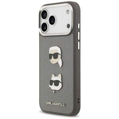 Capa para Apple iPhone 17 Pro Max, Karl Lagerfeld, Grained Karl & Choupette's Heads Pins and Logo, Cinza