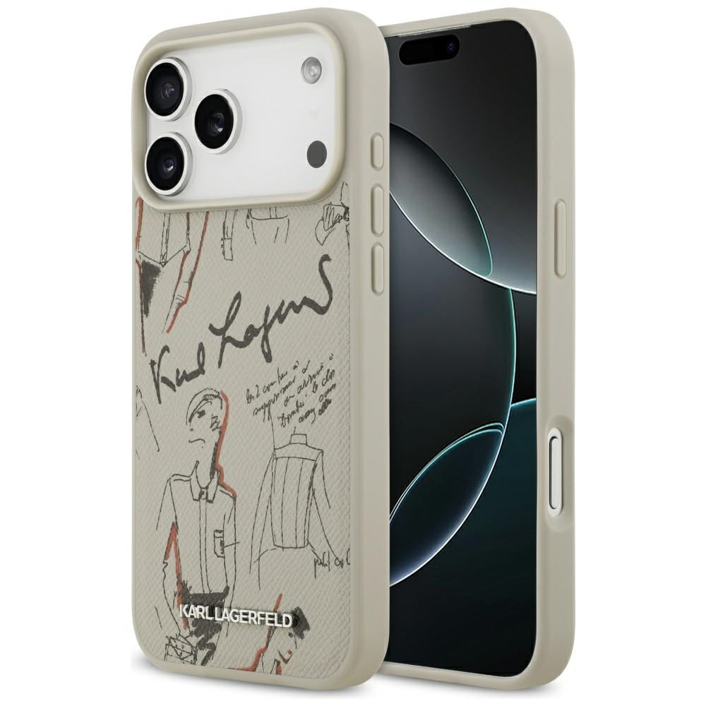 Capa para Apple iPhone 17 Pro Max, Karl Lagerfeld, Logo com Padrão Granulado, Cinza