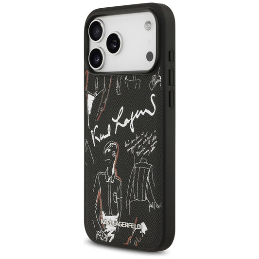 Capa para Apple iPhone 17 Pro Max, Karl Lagerfeld, Logo com Padrão Granulado, Preta