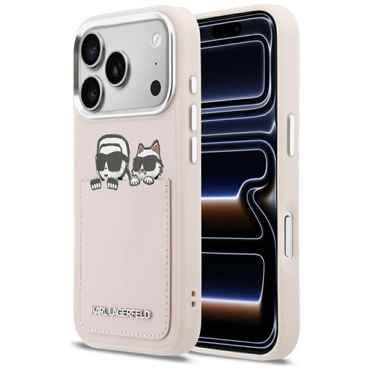 Capa para Apple iPhone 17 Pro Max, Karl Lagerfeld, Estampa Karl & Choupette com Bolso, Rosa