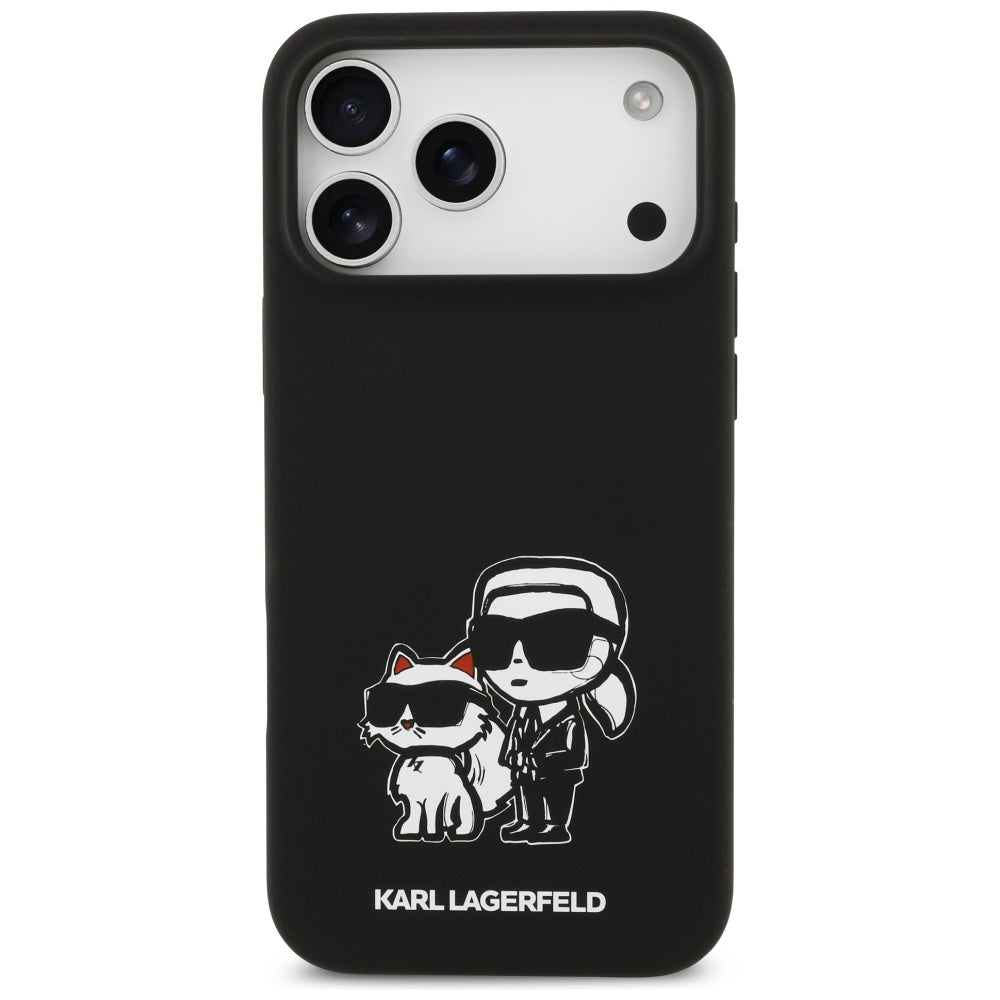 Capa para Apple iPhone 17 Pro Max, Karl Lagerfeld, Sketch and Logo Karl & Choupette, Preta.
