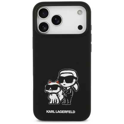 Capa para Apple iPhone 17 Pro Max, Karl Lagerfeld, Sketch and Logo Karl & Choupette, Preta.