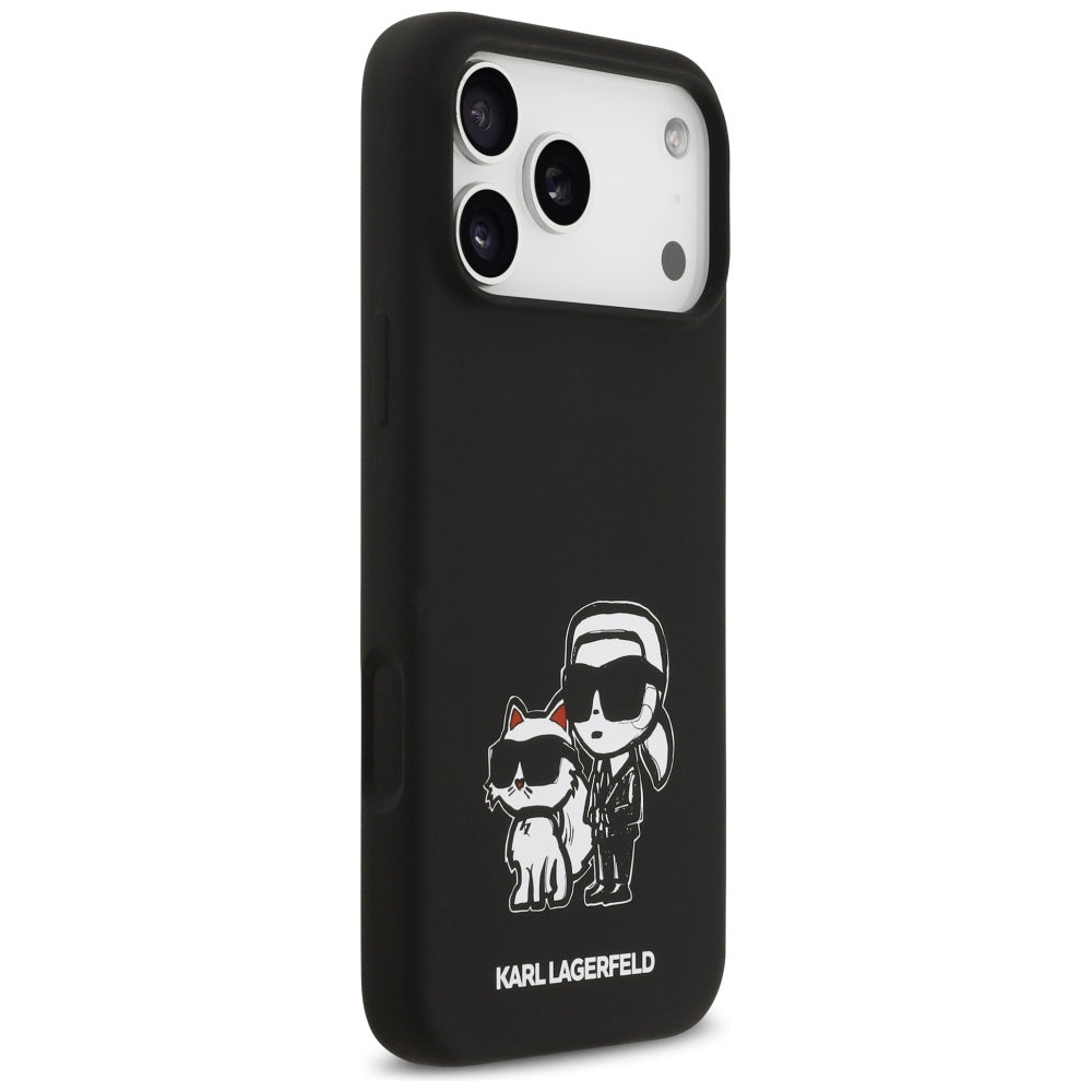 Capa para Apple iPhone 17 Pro Max, Karl Lagerfeld, Sketch and Logo Karl & Choupette, Preta.