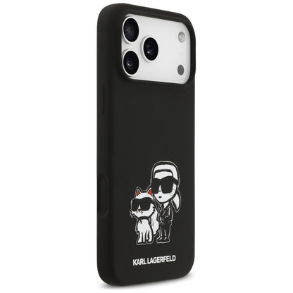 Capa para Apple iPhone 17 Pro Max, Karl Lagerfeld, Sketch and Logo Karl & Choupette, Preta.