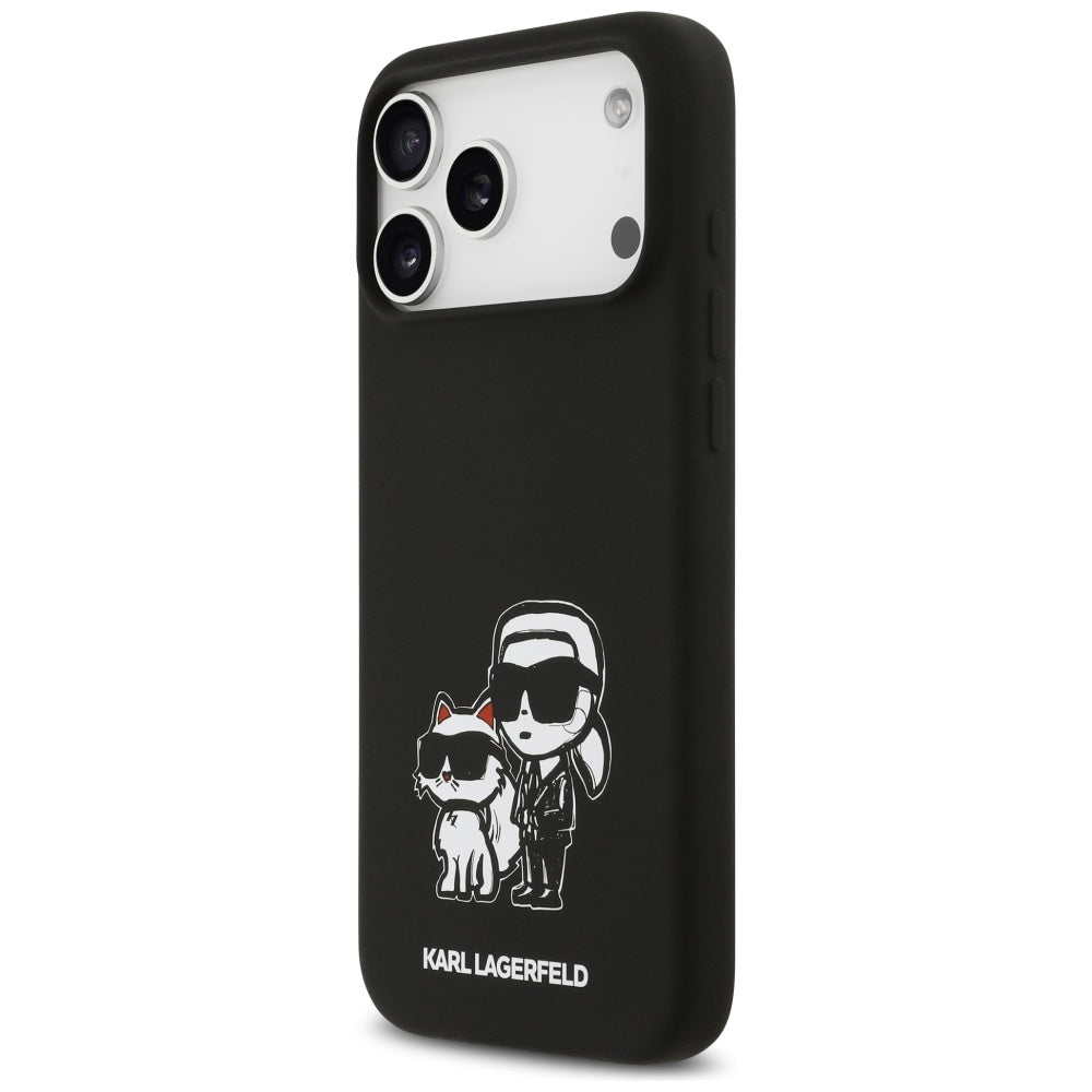 Capa para Apple iPhone 17 Pro Max, Karl Lagerfeld, Sketch and Logo Karl & Choupette, Preta.