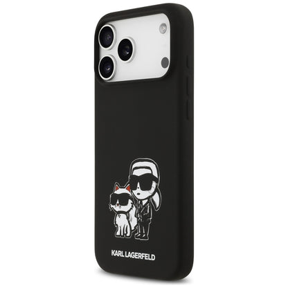 Capa para Apple iPhone 17 Pro Max, Karl Lagerfeld, Sketch and Logo Karl & Choupette, Preta.
