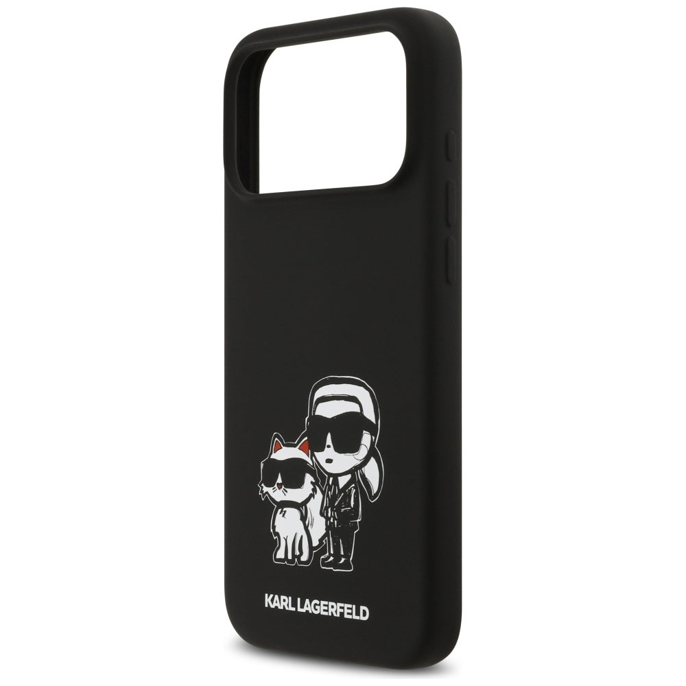 Capa para Apple iPhone 17 Pro Max, Karl Lagerfeld, Sketch and Logo Karl & Choupette, Preta.