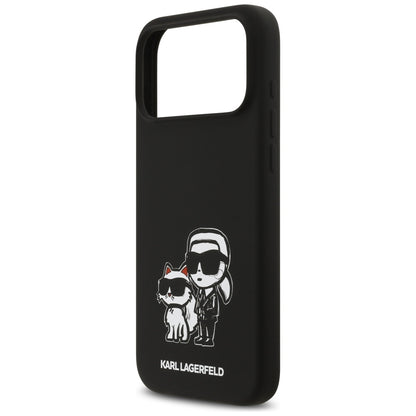 Capa para Apple iPhone 17 Pro Max, Karl Lagerfeld, Sketch and Logo Karl & Choupette, Preta.
