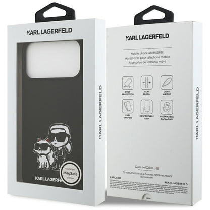 Capa para Apple iPhone 17 Pro Max, Karl Lagerfeld, Sketch and Logo Karl & Choupette, Preta.