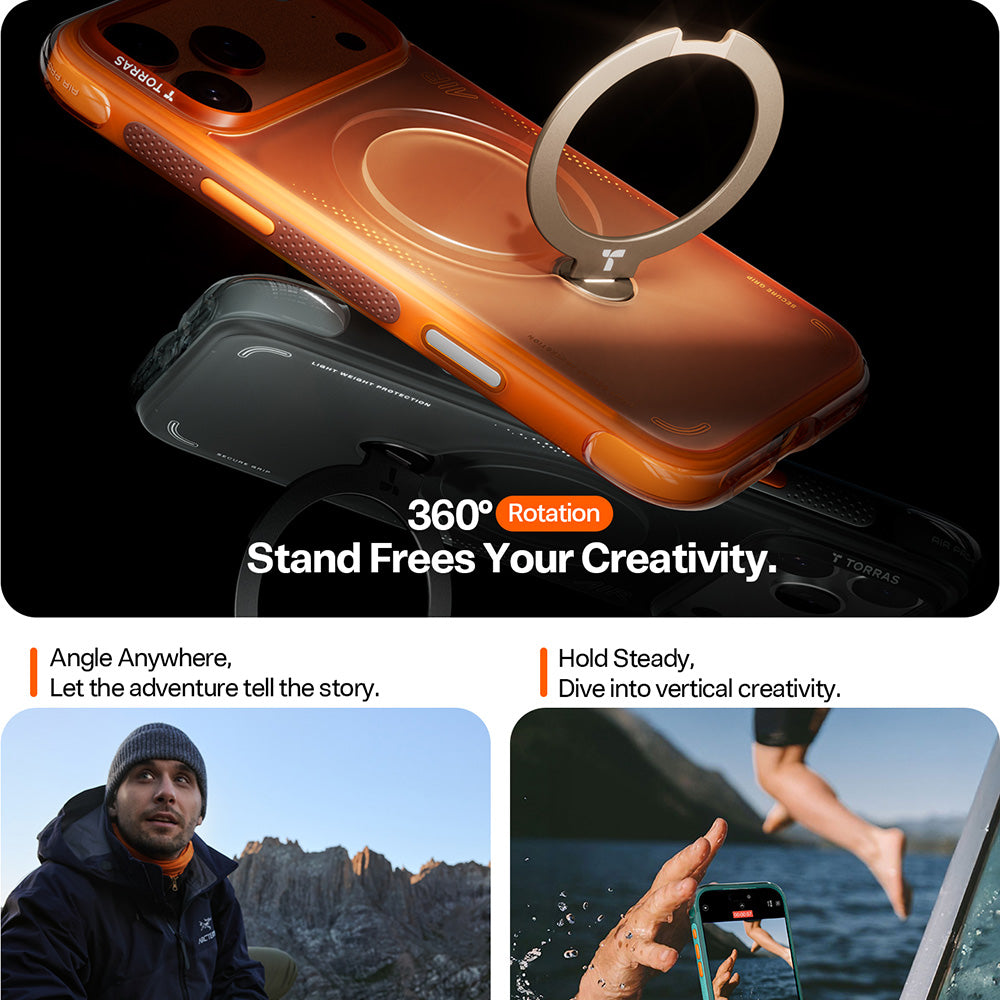 Capa para Apple iPhone 17 Pro Max, Torras, Ostand Spin Air, Cinza