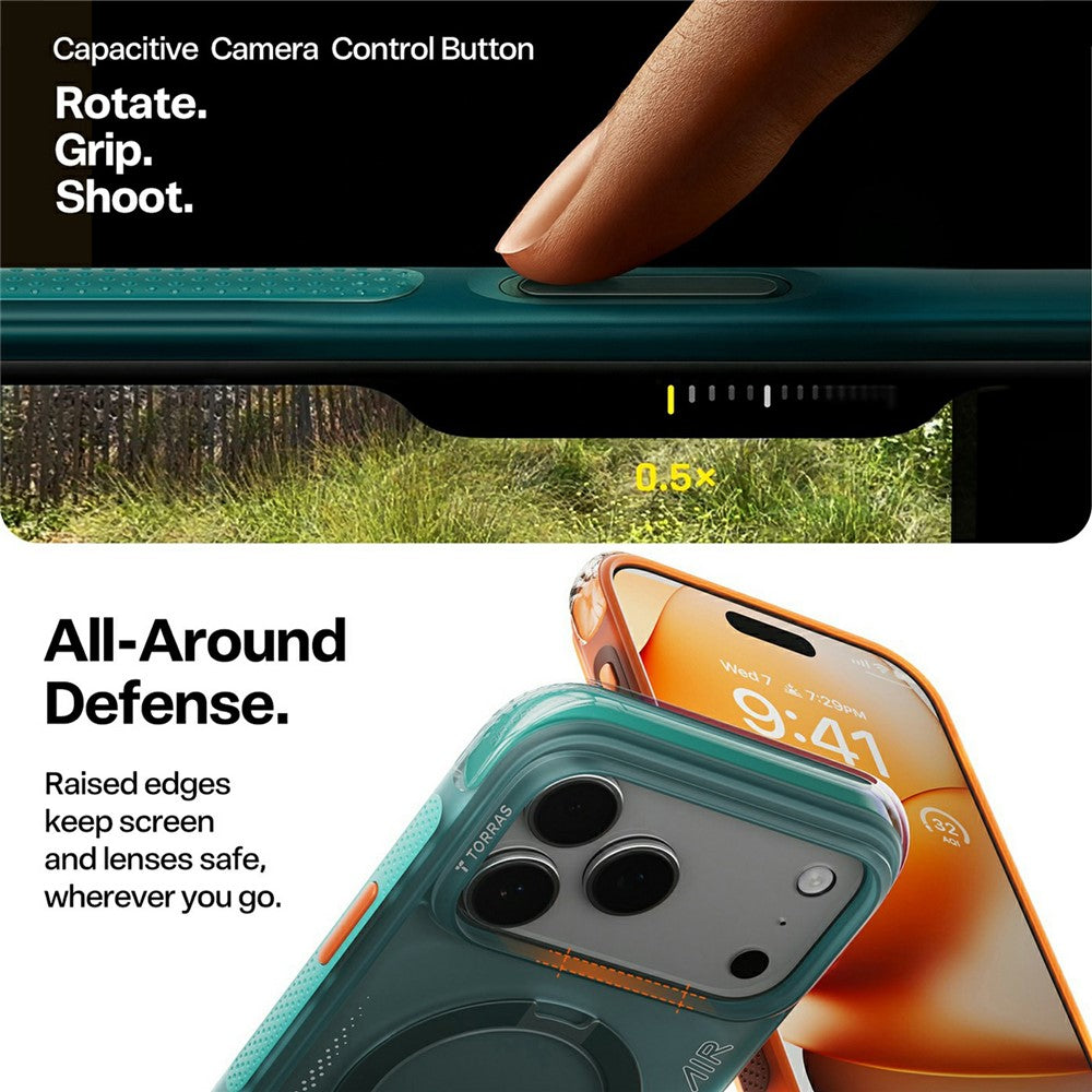 Capa para Apple iPhone 17 Pro, Torras, Ostand Spin Air, Verde