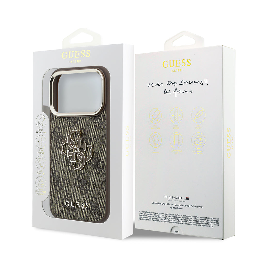 Capa para Apple iPhone 18 Pro / 17 Pro, Guess, 4G Big Resin Logo, Castanha