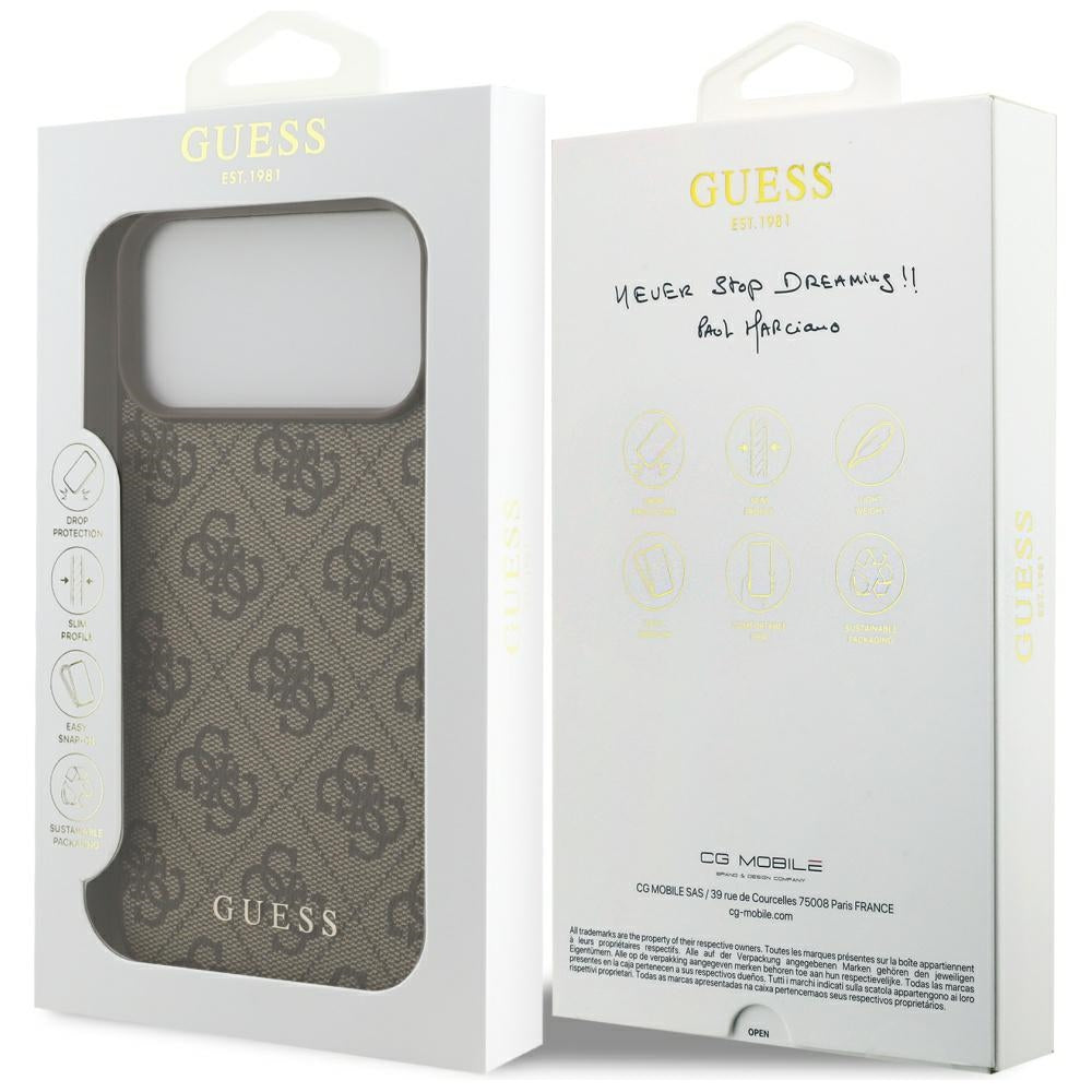 Capa para Apple iPhone 18 Pro / 17 Pro, Guess, 4G Classic Logo, Castanha