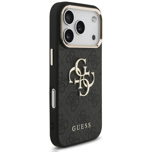 Capa para Apple iPhone 18 Pro / 17 Pro, Guess, 4G Classic Logo com Alça, Preto Dourado