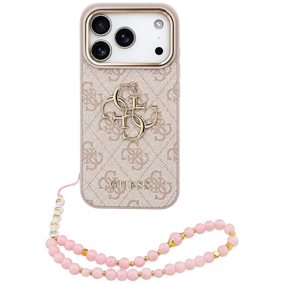 Capa para Apple iPhone 18 Pro / 17 Pro, Guess, 4G Classic Logo with Strap, Rosa-dourada