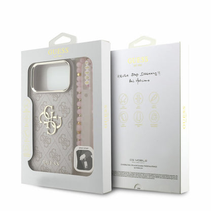 Capa para Apple iPhone 18 Pro / 17 Pro, Guess, 4G Classic Logo with Strap, Rosa-dourada