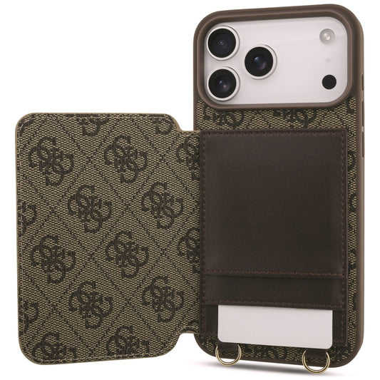 Case for Apple iPhone 18 Pro / 17 Pro, Guess, 4G Crossbody Cardslot, Brown