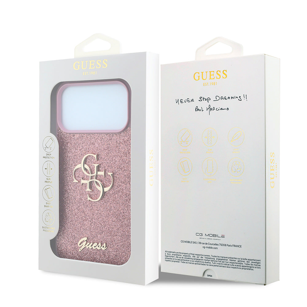Capa para Apple iPhone 18 Pro / 17 Pro, Guess, Fixed Glitter Big 4G, Rosa