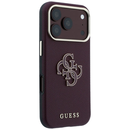 Case for Apple iPhone 18 Pro / 17 Pro, Guess, Grained Big Resin Logo, Burgundy