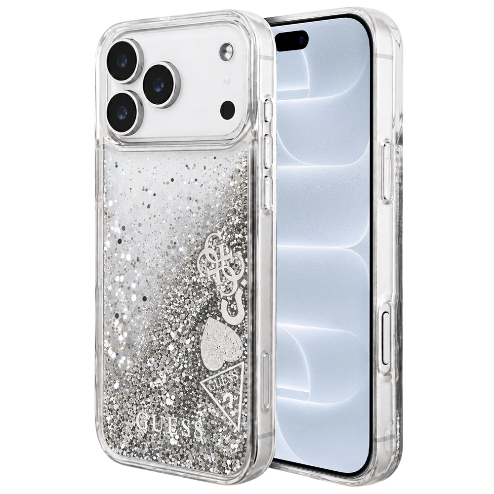 Capa para Apple iPhone 18 Pro / 17 Pro, Guess, Liquid Glitter Charms, Prateada