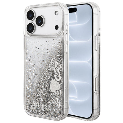Capa para Apple iPhone 18 Pro / 17 Pro, Guess, Liquid Glitter Charms, Prateada