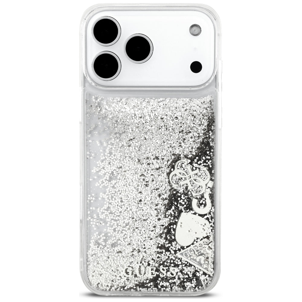 Capa para Apple iPhone 18 Pro / 17 Pro, Guess, Liquid Glitter Charms, Prateada