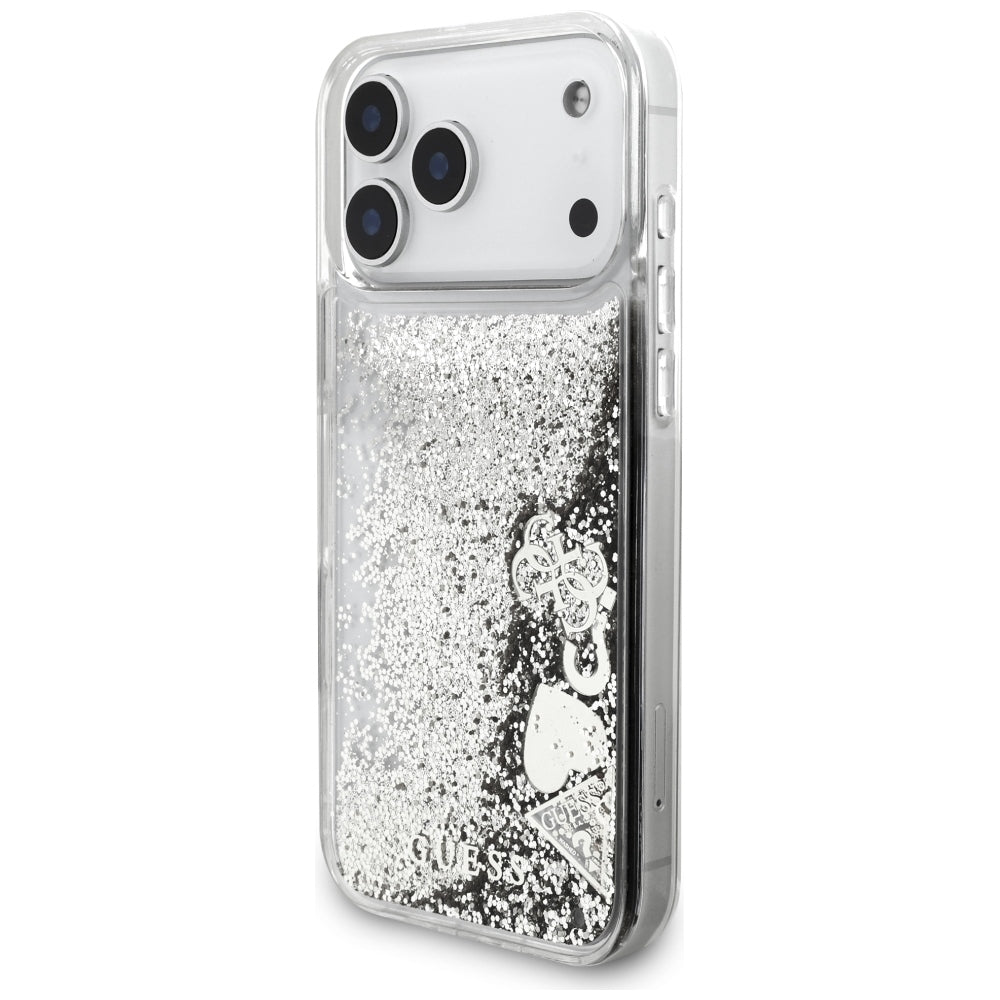 Capa para Apple iPhone 18 Pro / 17 Pro, Guess, Liquid Glitter Charms, Prateada