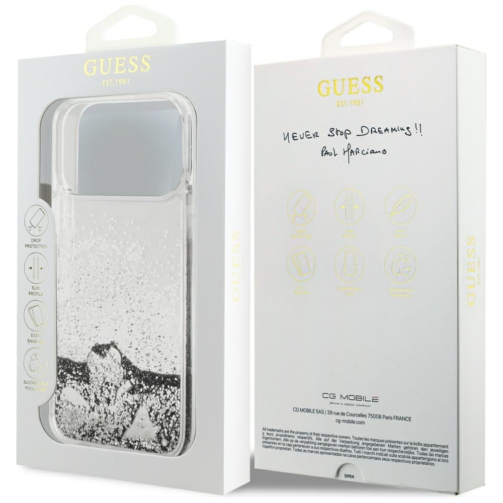 Capa para Apple iPhone 18 Pro / 17 Pro, Guess, Liquid Glitter Charms, Prateada