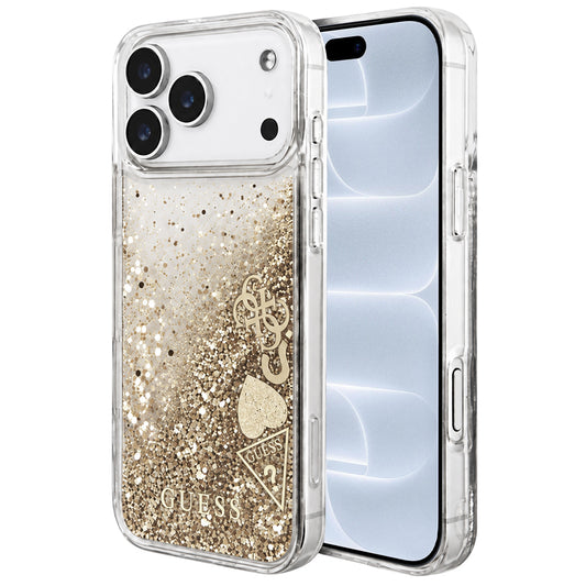 Capa para Apple iPhone 18 Pro / 17 Pro, Guess, Liquid Glitter Charms, Dourada