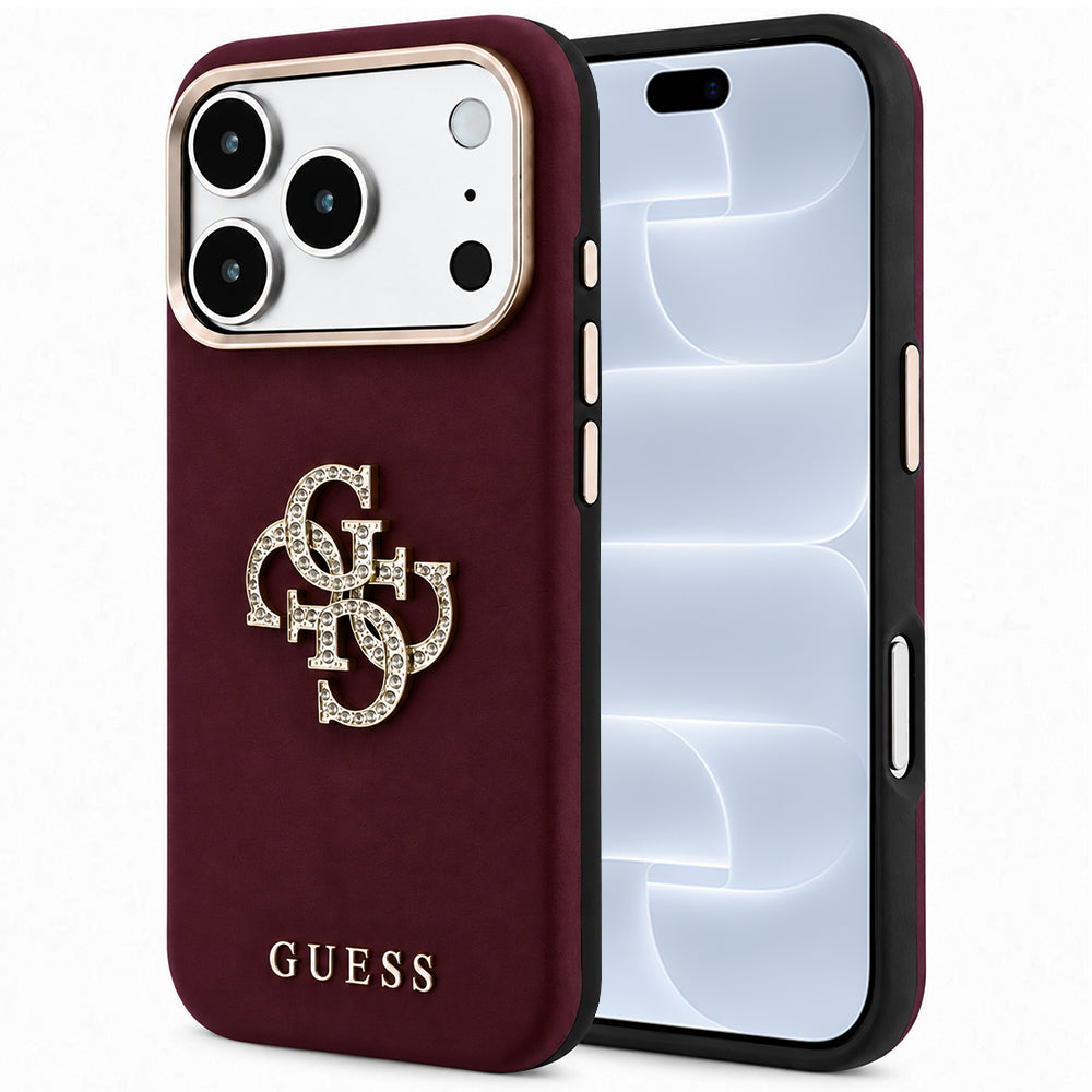 Capa para Apple iPhone 18 Pro / 17 Pro, Guess, Logo Grande de Strass Liso, Vinho