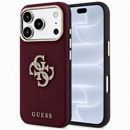 Capa para Apple iPhone 18 Pro / 17 Pro, Guess, Logo Grande de Strass Liso, Vinho