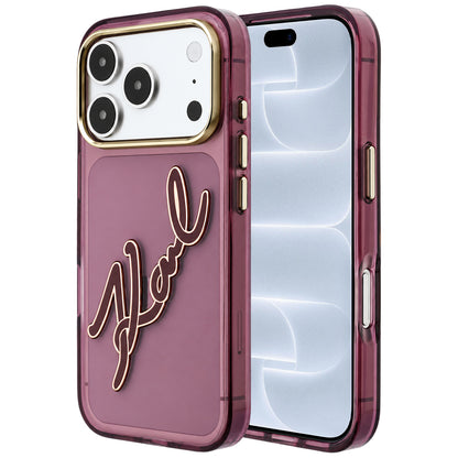Capa para Apple iPhone 18 Pro / 17 Pro, Karl Lagerfeld, IML Big Signature Resin Logo e Moldura Metálica, Vinho