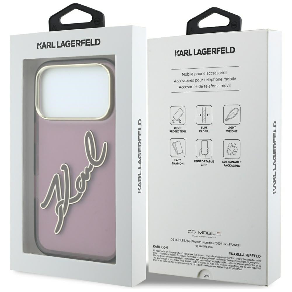 Capa para Apple iPhone 18 Pro / 17 Pro, Karl Lagerfeld, IML Big Signature Resin Logo e Moldura Metálica, Vinho