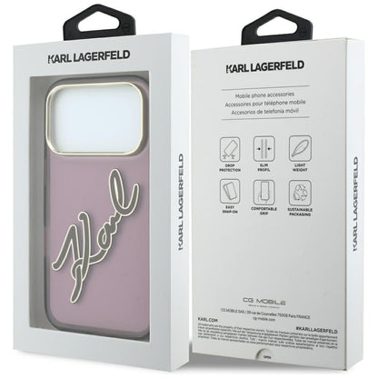 Capa para Apple iPhone 18 Pro / 17 Pro, Karl Lagerfeld, IML Big Signature Resin Logo e Moldura Metálica, Vinho