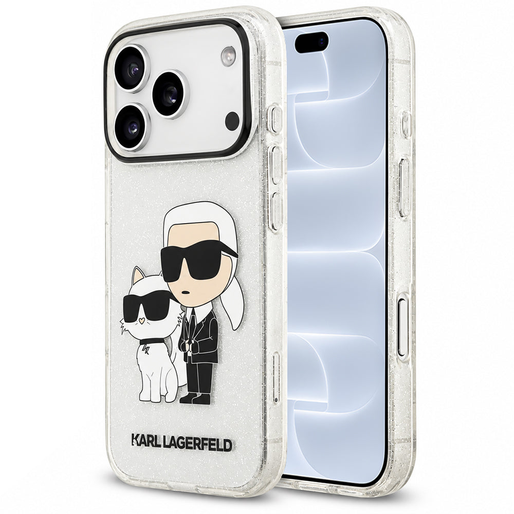 Capa para Apple iPhone 18 Pro / 17 Pro, Karl Lagerfeld, IML Glitter Karl and Choupette NFT, Transparente