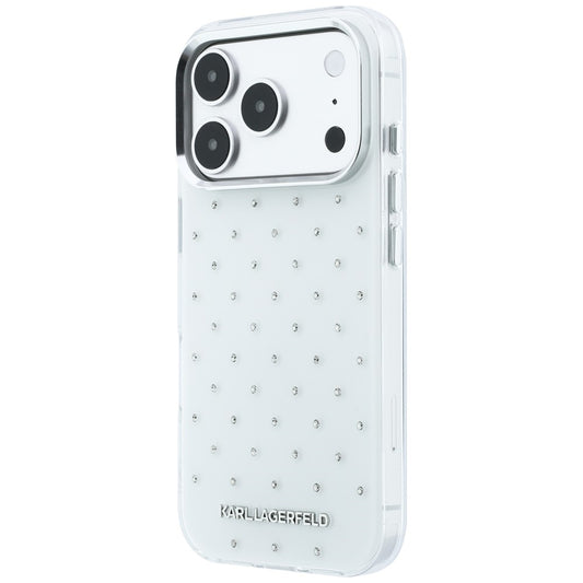 Capa para Apple iPhone 18 Pro / 17 Pro, Karl Lagerfeld, IML Strass e Logótipo Eletroplatinado, Branco