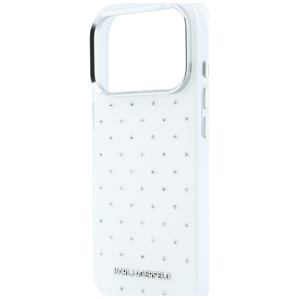 Capa para Apple iPhone 18 Pro / 17 Pro, Karl Lagerfeld, IML Strass e Logótipo Eletroplatinado, Branco