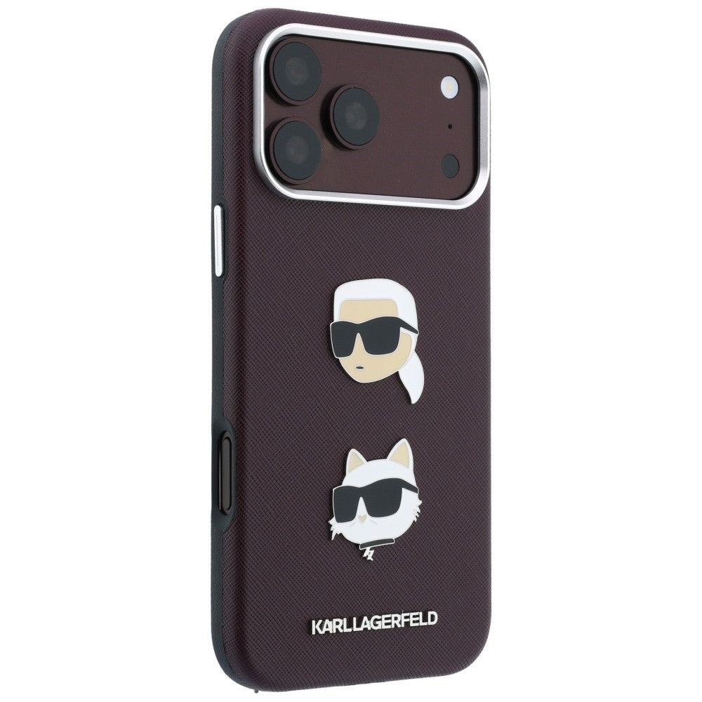 Capa para Apple iPhone 18 Pro / 17 Pro, Karl Lagerfeld, Saffiano Crossbody Karl & Choupette Head's Pins Logo, cor de vinho