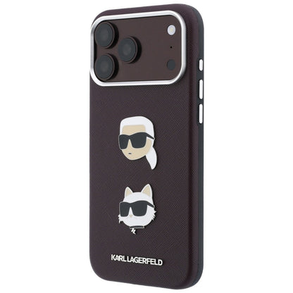 Capa para Apple iPhone 18 Pro / 17 Pro, Karl Lagerfeld, Saffiano Crossbody Karl & Choupette Head's Pins Logo, cor de vinho