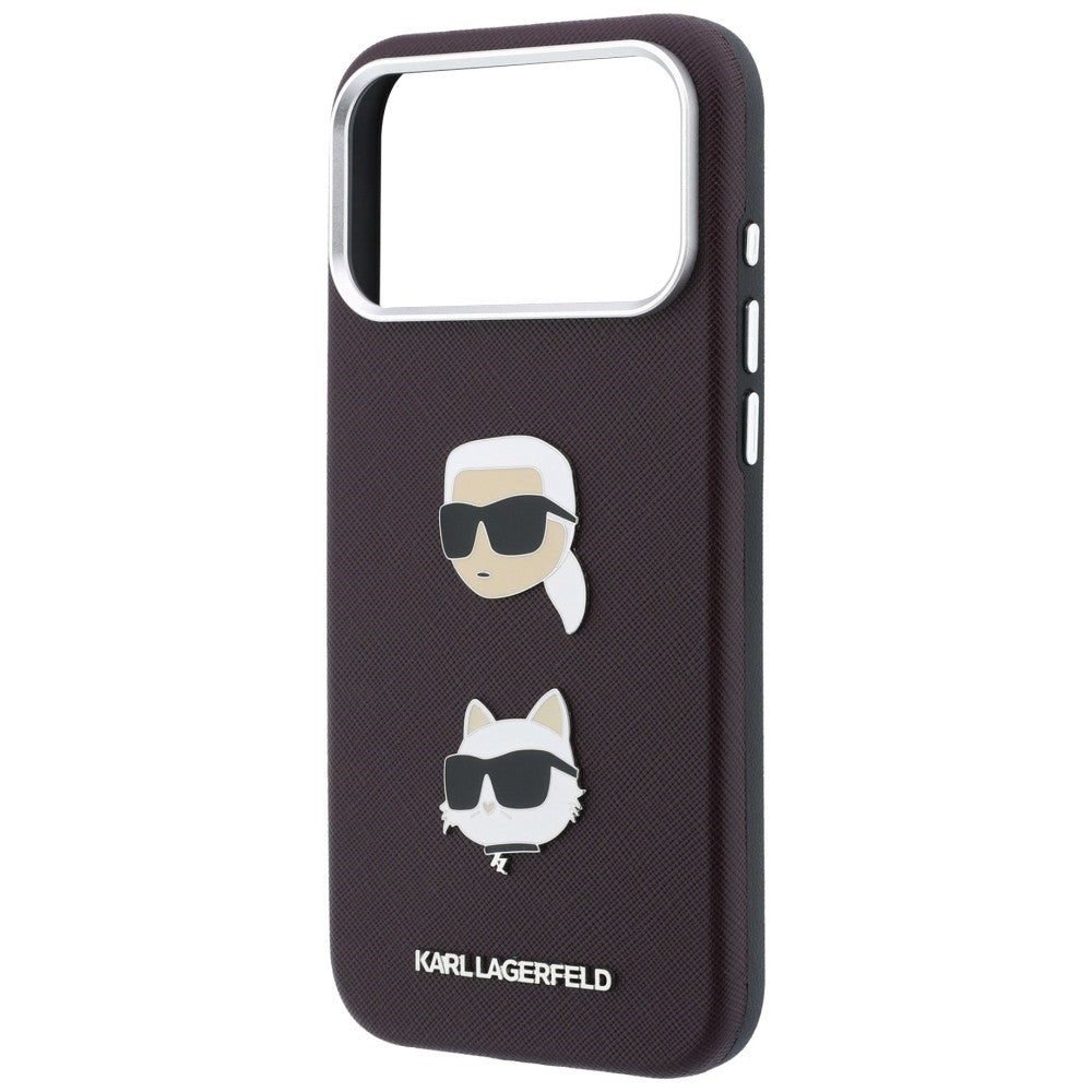 Capa para Apple iPhone 18 Pro / 17 Pro, Karl Lagerfeld, Saffiano Crossbody Karl & Choupette Head's Pins Logo, cor de vinho