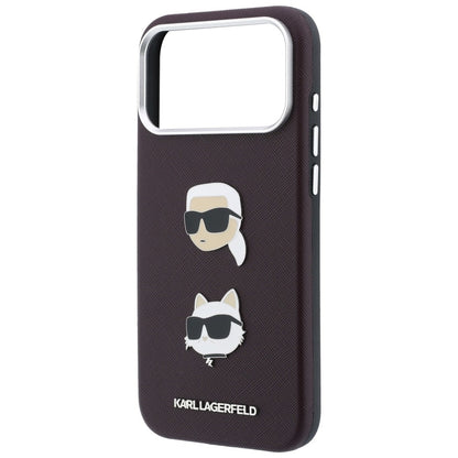 Capa para Apple iPhone 18 Pro / 17 Pro, Karl Lagerfeld, Saffiano Crossbody Karl & Choupette Head's Pins Logo, cor de vinho