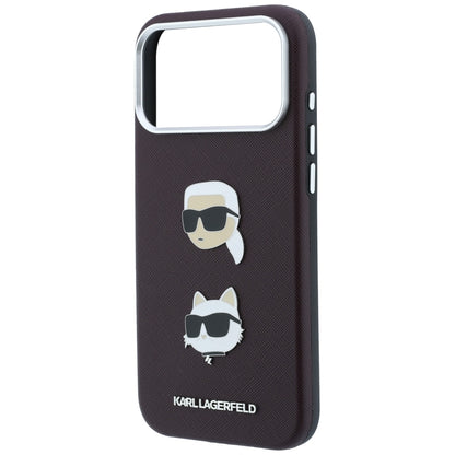 Case for Apple iPhone 18 Pro / 17 Pro, Karl Lagerfeld, Saffiano with Karl & Choupette Head's Pin and Logo, Burgundy